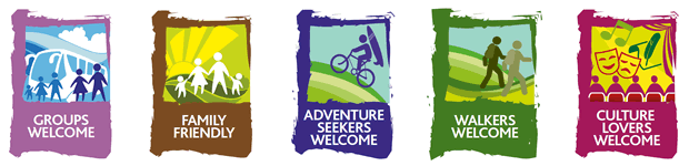 Failte Ireland acceditations for Adventure Seekers Welome, Family Friendly, Groups Welcome, Culture Seekers Welcome and Walkers Welcome